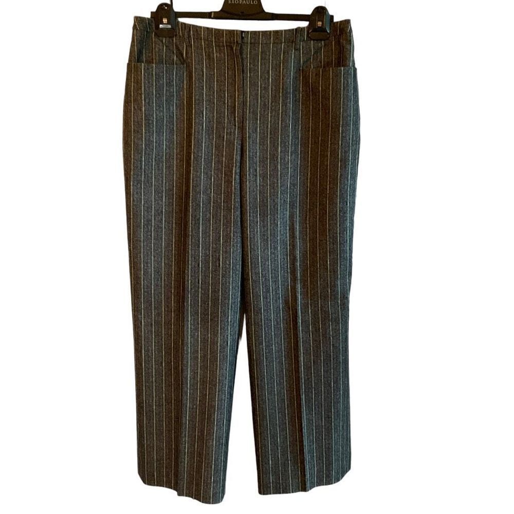 Carlisle Pants Trousers Tweed Wide Leg Black Grey Yellow Pin Stripe Lined 14